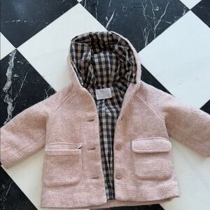 Pink Hooded Baby Jacket with Plaid Lining